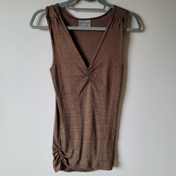 Vintage 80s tank top Michael Stars brown ruched tank top - Picture 3 of 9